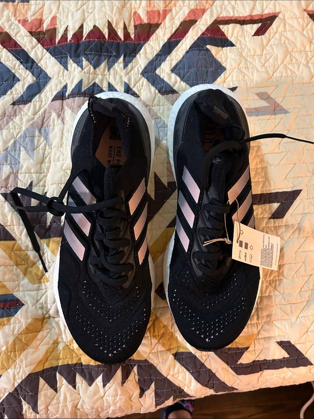 adidas Women's Black Athletic Sneakers with Light Pink Stripes